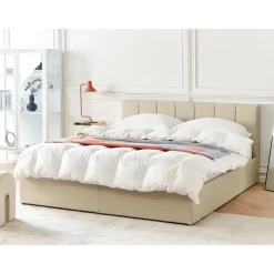2-Persoons Bedden-Beliani DREUX - Bed met opbergruimte - Beige - 160 x 200 cm - Polyester