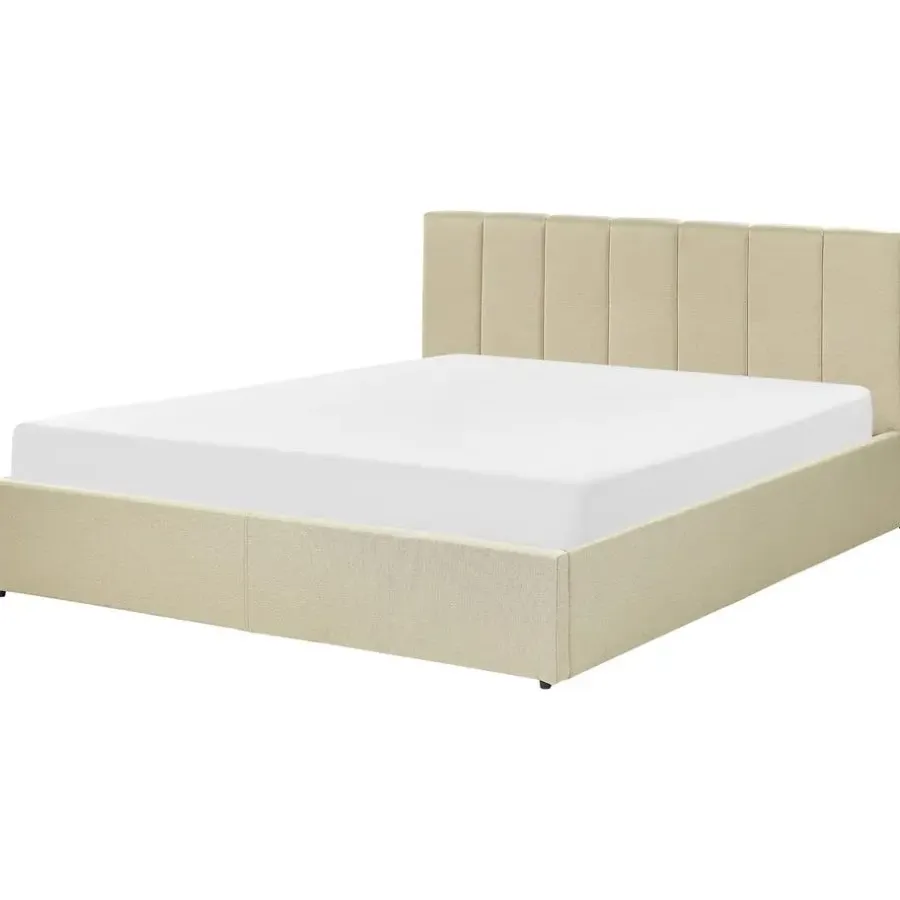 2-Persoons Bedden-Beliani DREUX - Bed met opbergruimte - Beige - 160 x 200 cm - Polyester