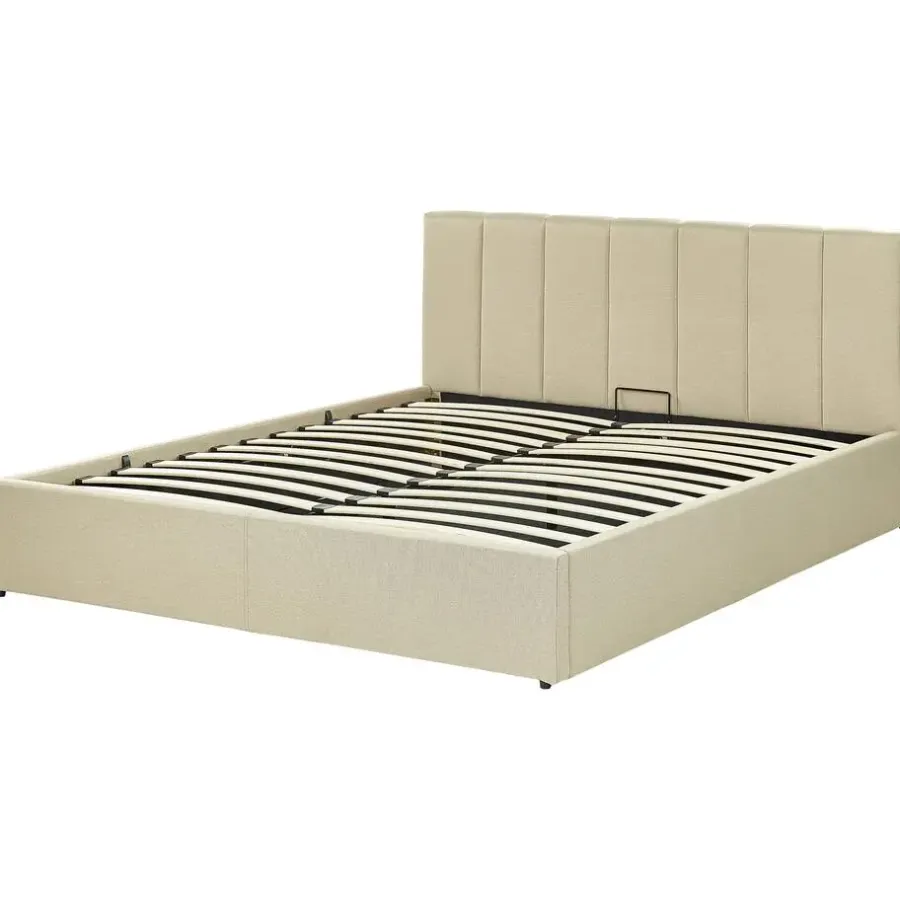 2-Persoons Bedden-Beliani DREUX - Bed met opbergruimte - Beige - 160 x 200 cm - Polyester