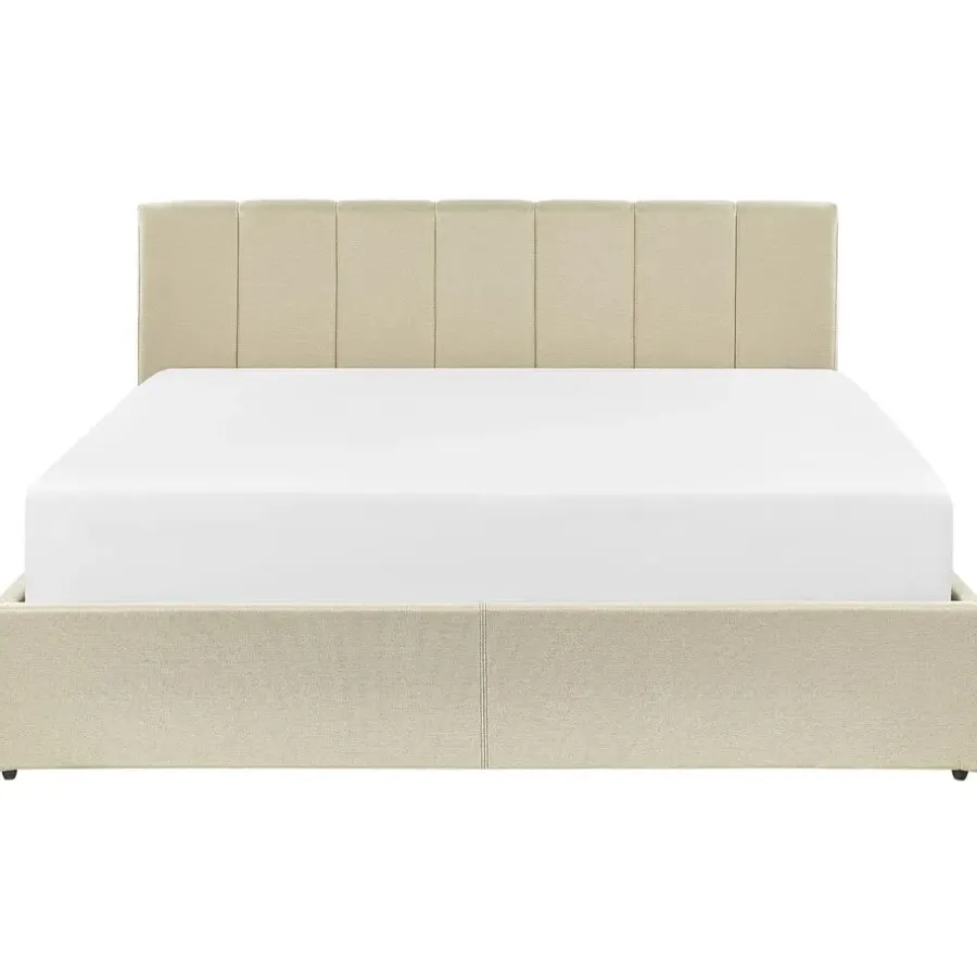 2-Persoons Bedden-Beliani DREUX - Bed met opbergruimte - Beige - 160 x 200 cm - Polyester