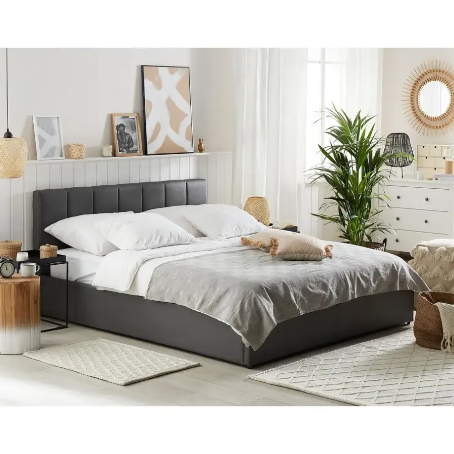 Twijfelaars-Beliani DREUX - Bed met opbergruimte - Grijs - 140 x 200 cm - Kunstleer