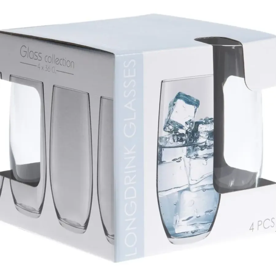 Waterglazen-Merkloos Drinkglazen of waterglazen - 4x stuks - gecurved - 360 ml