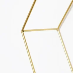 Wandrekken-IVOL Dubbel zeshoekig metalen wandrek met 2 houten plankjes - 30,5x41 cm - Goud