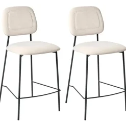 Leen Bakker DUETTE - Barkruk set van 2 - Lichtbeige - Fluweel