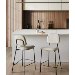 Leen Bakker DUETTE - Barkruk set van 2 - Lichtbeige - Fluweel
