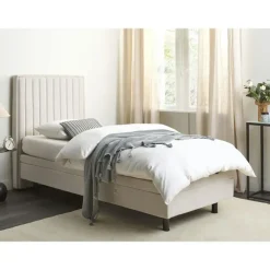 1-Persoons Bedden-Beliani DUKE II - Eenpersoonsbed - Beige - 90 x 200 cm - Polyester