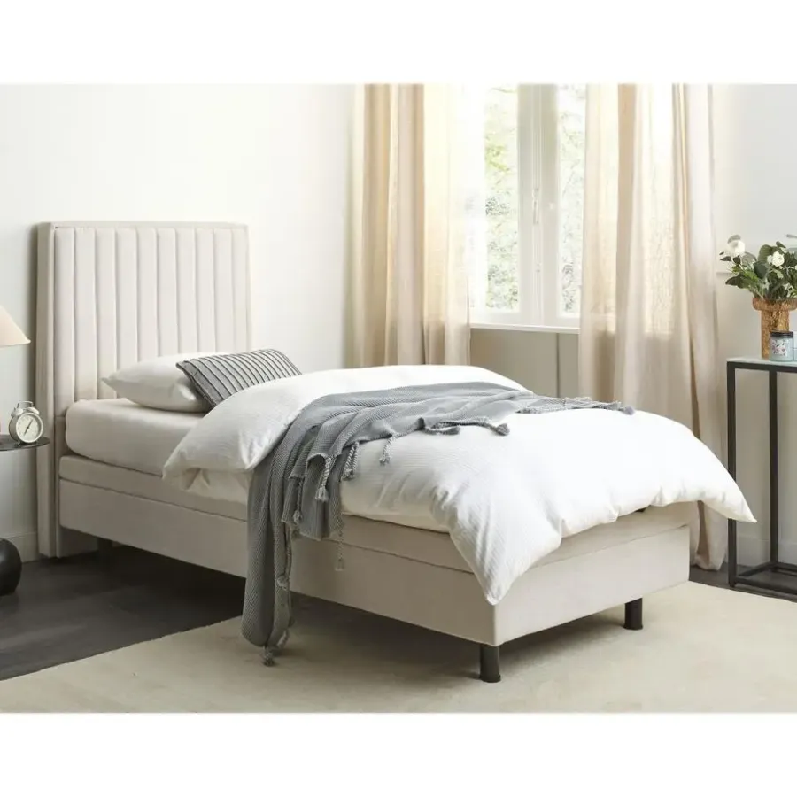 1-Persoons Bedden-Beliani DUKE II - Eenpersoonsbed - Beige - 90 x 200 cm - Polyester