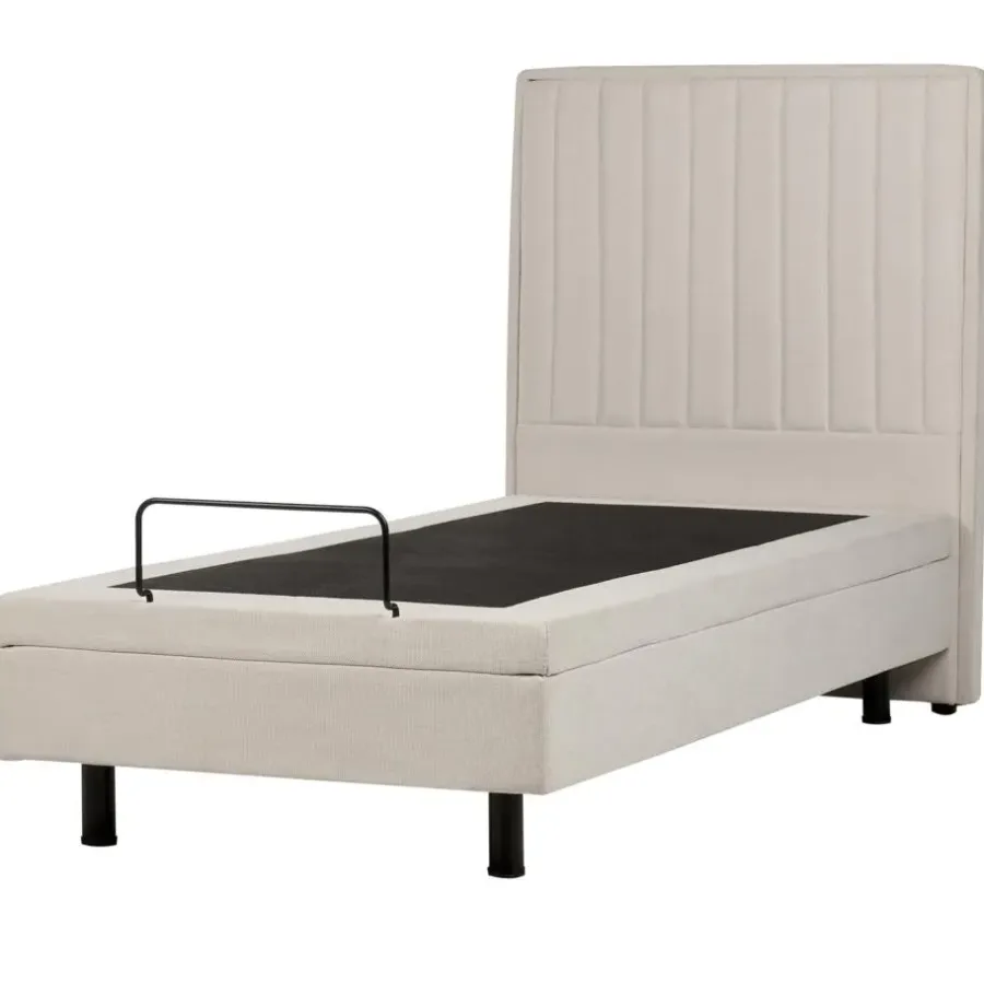 1-Persoons Bedden-Beliani DUKE II - Eenpersoonsbed - Beige - 90 x 200 cm - Polyester