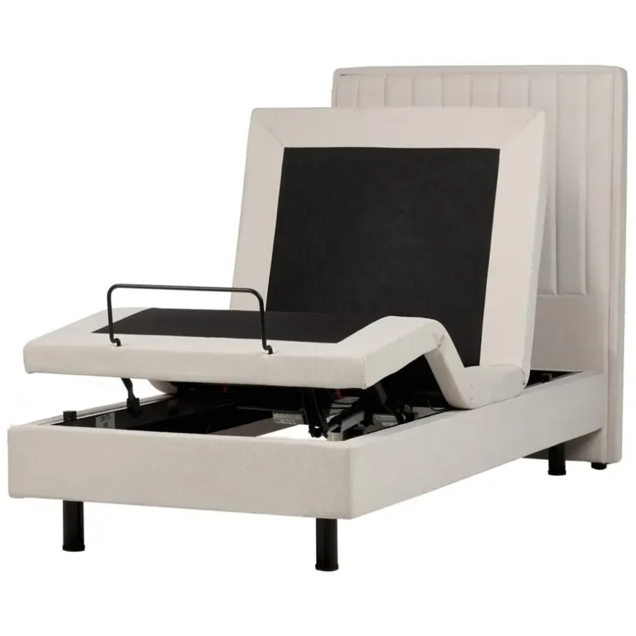 1-Persoons Bedden-Beliani DUKE II - Eenpersoonsbed - Beige - 90 x 200 cm - Polyester
