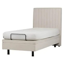 1-Persoons Bedden-Beliani DUKE II - Eenpersoonsbed - Beige - 90 x 200 cm - Polyester
