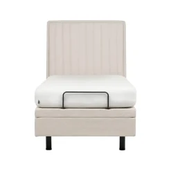 1-Persoons Bedden-Beliani DUKE II - Eenpersoonsbed - Beige - 90 x 200 cm - Polyester