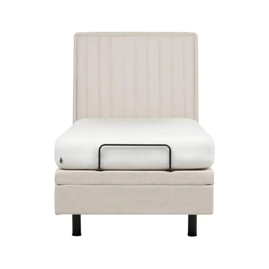 1-Persoons Bedden-Beliani DUKE II - Eenpersoonsbed - Beige - 90 x 200 cm - Polyester