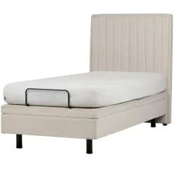 1-Persoons Bedden-Beliani DUKE II - Eenpersoonsbed - Beige - 90 x 200 cm - Polyester
