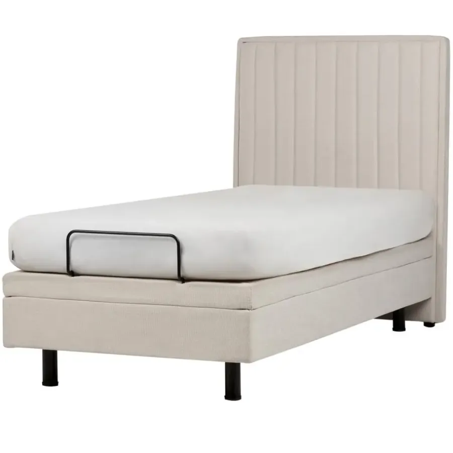 1-Persoons Bedden-Beliani DUKE II - Eenpersoonsbed - Beige - 90 x 200 cm - Polyester