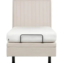 1-Persoons Bedden-Beliani DUKE II - Eenpersoonsbed - Beige - 90 x 200 cm - Polyester