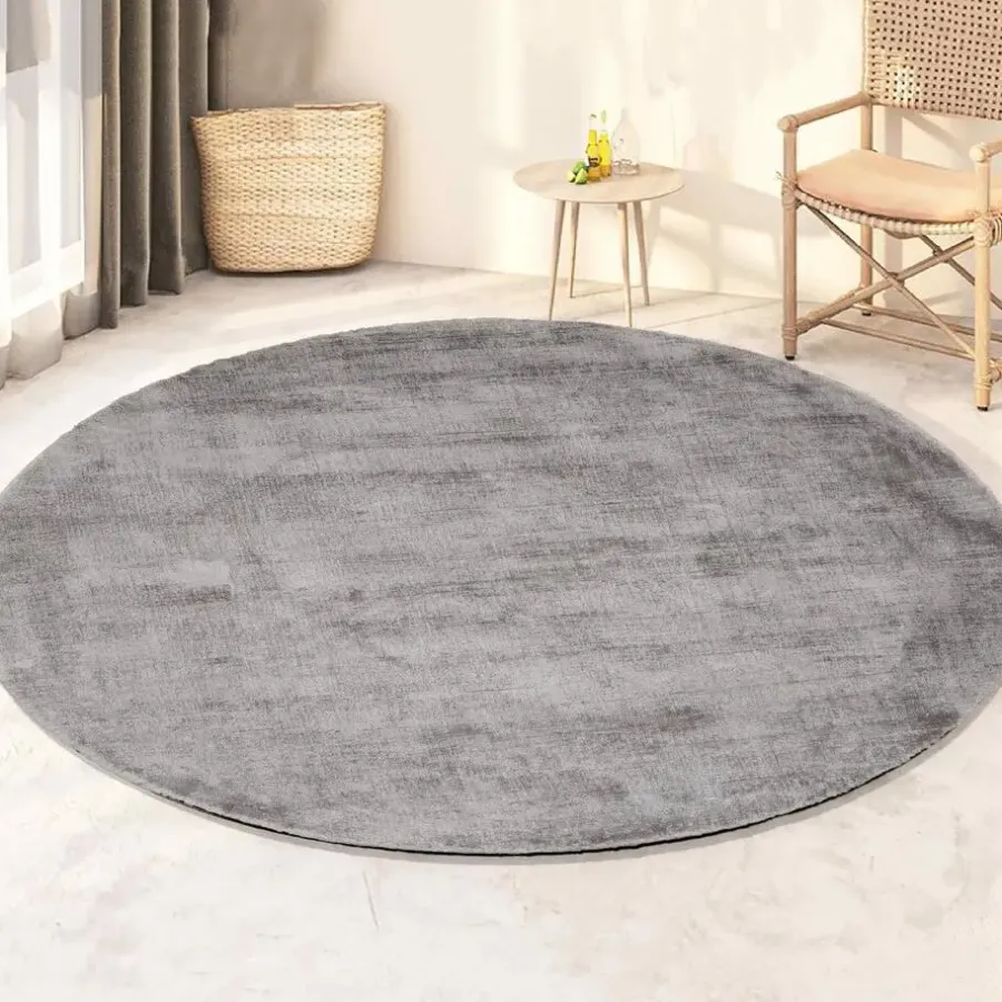 Vloerkleden Kinderkamer|Ronde Vloerkleden-Dutch Lifestyle - Viscose - Vloerkleed - 195cm rond - Grijs