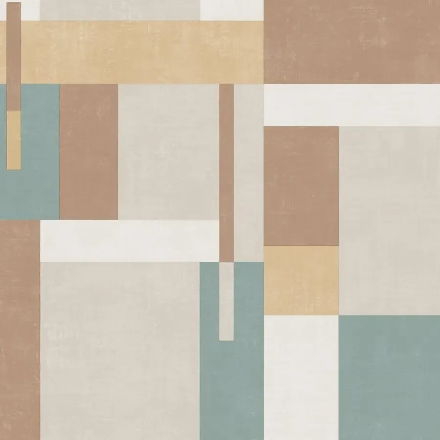 Behang-Dutch Wallcoverings - Arty Blocks grijs/beige/blauwgroen -0,53x10,05m