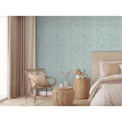 Behang-Dutch Wallcoverings - Arty Faces blauwgroen/wit - 0,53x10,05m