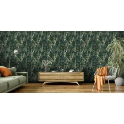 Behang-Dutch Wallcoverings - Eden palmbomen zwart/groen - 0,53x10,05m