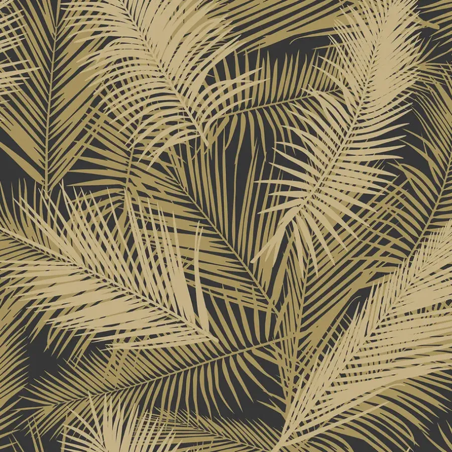 Dutch Wallcoverings - Eden palm zwart/metallic/goud - 0,53x10,05m