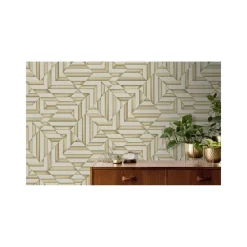 Behang-Dutch Wallcoverings - Galactik ruit/streep beige/goud - 0,53x10,05m