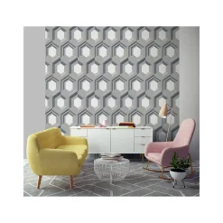 Behang-Dutch Wallcoverings - Galactik retro grijs/blauw - 0,53x10,05m