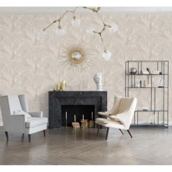 Behang-Dutch Wallcoverings - Grace Tropical palm leaf mink - GR322103