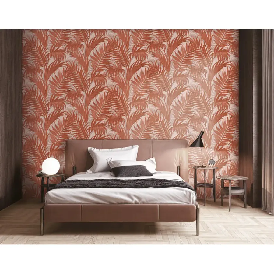 Behang-Dutch Wallcoverings - Grace Tropical palm leaf orange/beige - GR322107