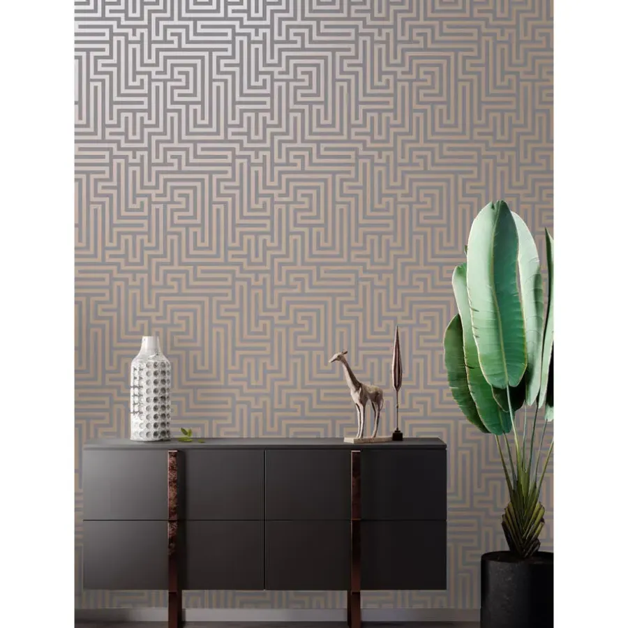Dutch Wallcoverings - Indulgence Maze grey/rose/gold - 0,53x10,05m