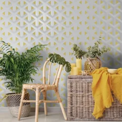 Behang-Dutch Wallcoverings - Indulgence Trident geo grey/yellow -0,53x10,05m