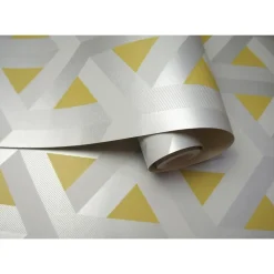 Behang-Dutch Wallcoverings - Indulgence Trident geo grey/yellow -0,53x10,05m
