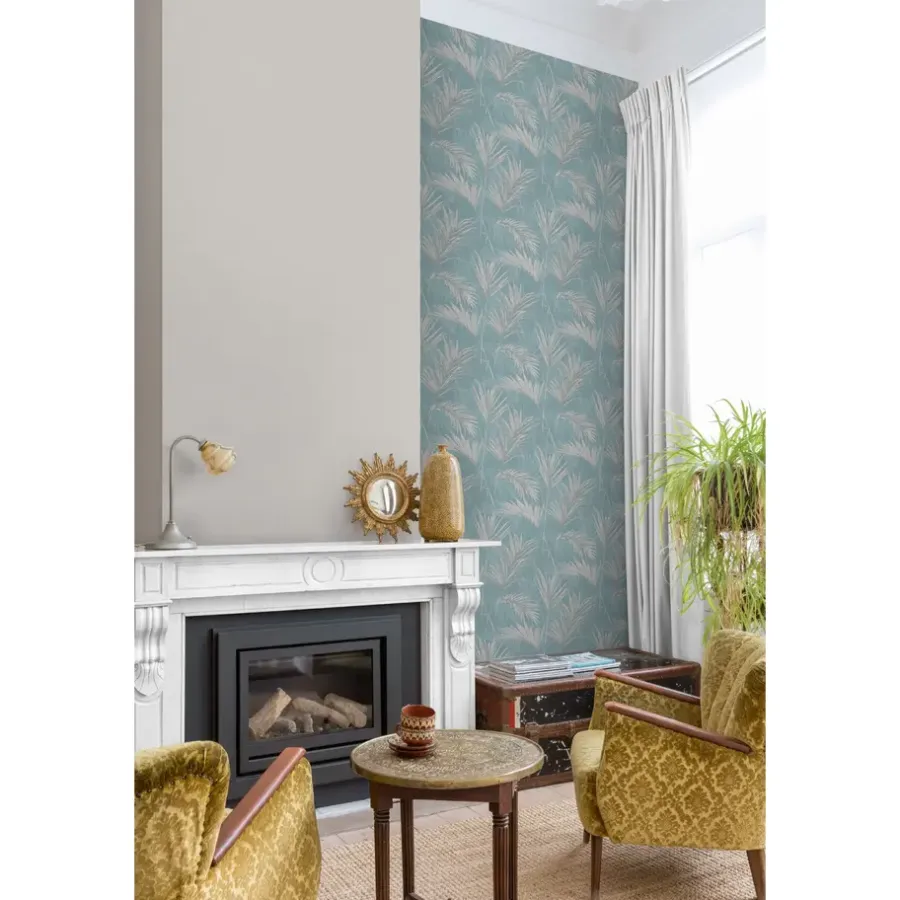 Behang-Dutch Wallcoverings - Myriad Palm Springs blauw/grijs - 0,53x10,05m