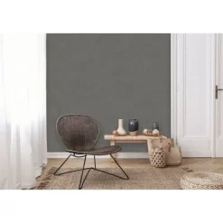 Behang-Dutch Wallcoverings - Palma uni antraciet - 0,53x10,05m