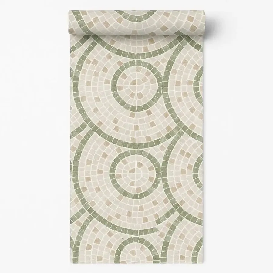 Behang-Dutch Wallcoverings Vliesbehang Artifice mozaïc tegel - beige/groen - 10m x 53cm