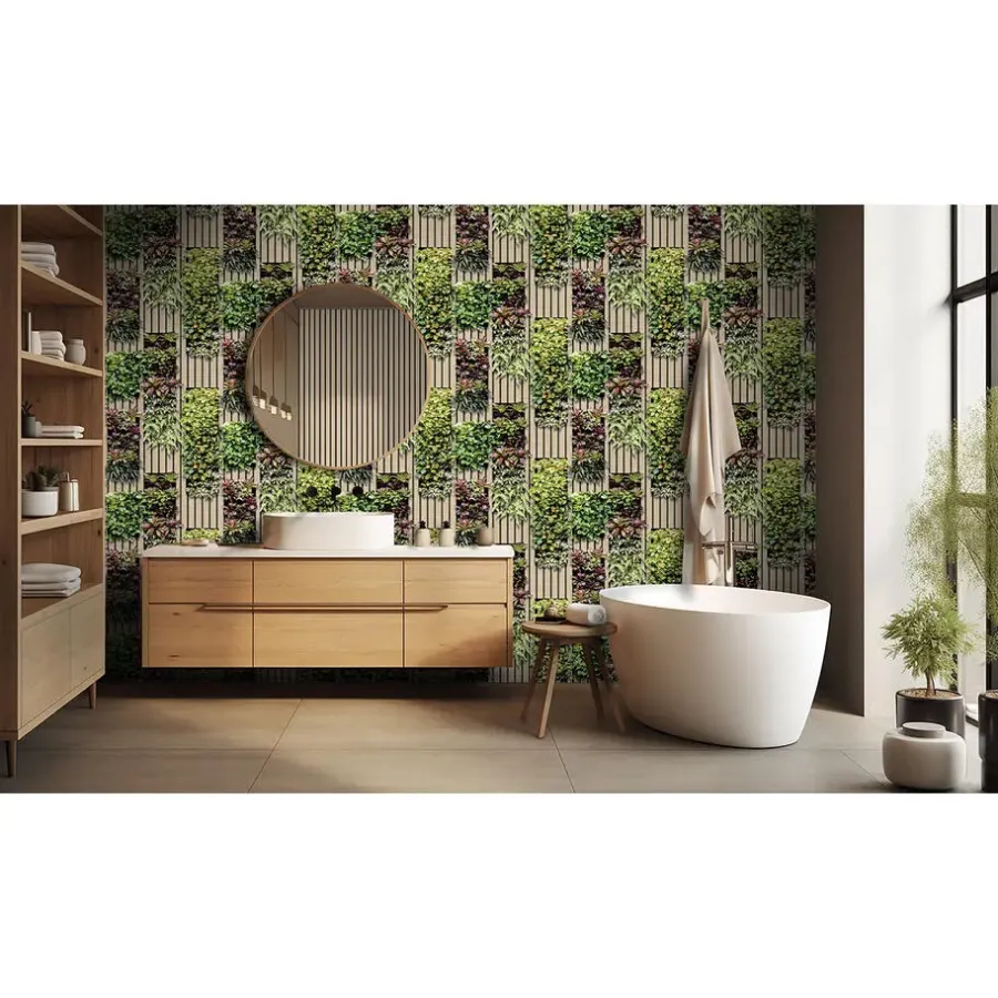 Dutch Wallcoverings Vliesbehang Artifice planken/planten - beige/grn - 10mx53cm