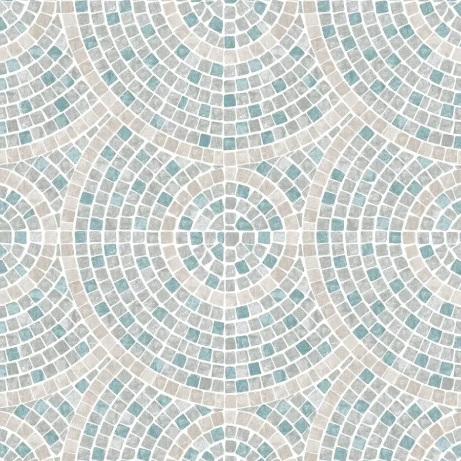 Behang-Dutch Wallcoverings Vliesbehang Artifice mozaïc tegel - grijs/petrol - 10mx53cm