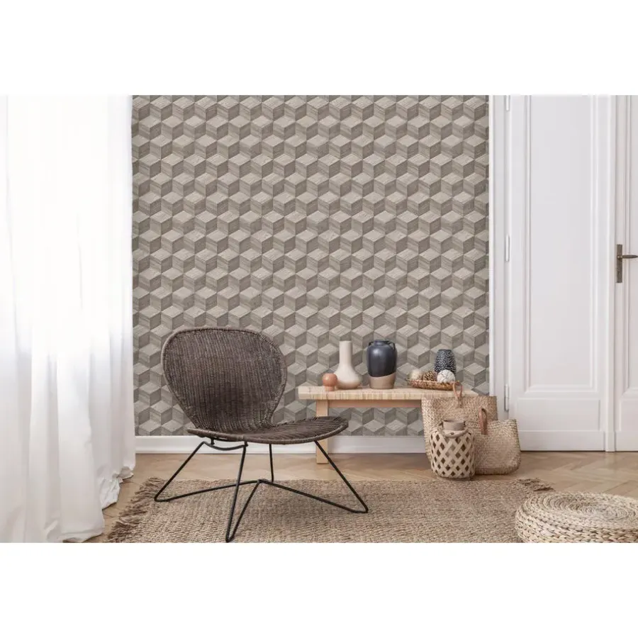 Dutch Wallcoverings Vliesbehang Renaissance natural cube - taupe - 10,05m x 53cm