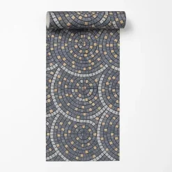 Behang-Dutch Wallcoverings Vliesbehang Artifice mozaïc tegel - grijs/oker - 10m x 53cm
