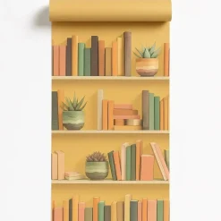 Behang-Dutch Wallcoverings Vliesbehang Artifice boeken/planken - geel - 10,05m x 53cm