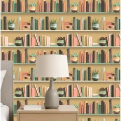 Behang-Dutch Wallcoverings Vliesbehang Artifice boeken/planken - geel - 10,05m x 53cm