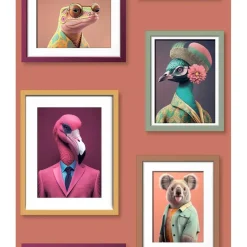 Behang-Dutch Wallcoverings Vliesbehang Artifice lijstjes met dieren - terra - 10mx53cm