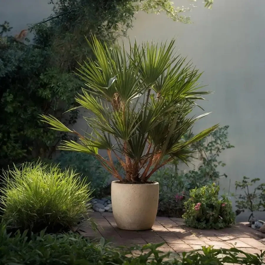 Plant in a Box Dwergpalm - Chamaerops humilis - Hoogte 70-80cm - ⌀21cm