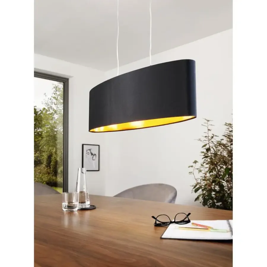 Hanglampen-EDI light Maserlo-Hanglamp-2Lichts-78cm- Zwart,Goud