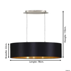 Hanglampen-EDI light Maserlo-Hanglamp-2Lichts-78cm- Zwart,Goud