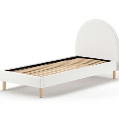 1-Persoons Bedden-Vipack Eenpersoonsbed Maeva - 212x97x107 cm - Witte bouclé stof