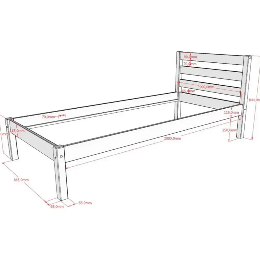 Vipack Eenpersoonsbed Pino 90x200cm - massief dennenhout