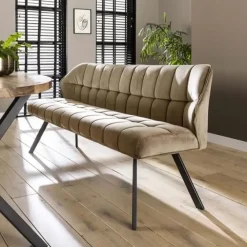 Eetkamerbanken-Dimehouse Eetkamerbank Lino Velvet Stof Champagne 180 cm Geblokt