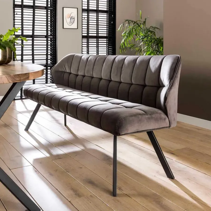 Emob Eetkamerbank Rilla 180cm velours - antraciet