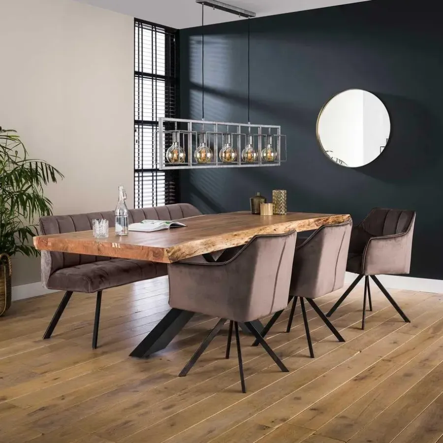 Emob Eetkamerbank Rilla 180cm velours - antraciet