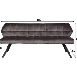 Emob Eetkamerbank Rilla 180cm velours - antraciet